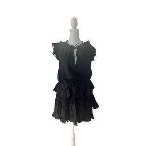 Misa Los Angeles Women's Black Lilian Tie Neck Ruffled Tiered Mini Dress XS NWT